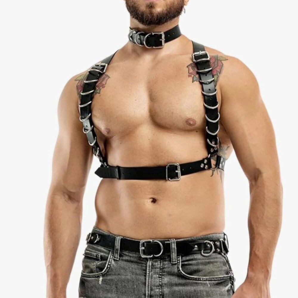 Men's Adjustable PU Leather Harness Set